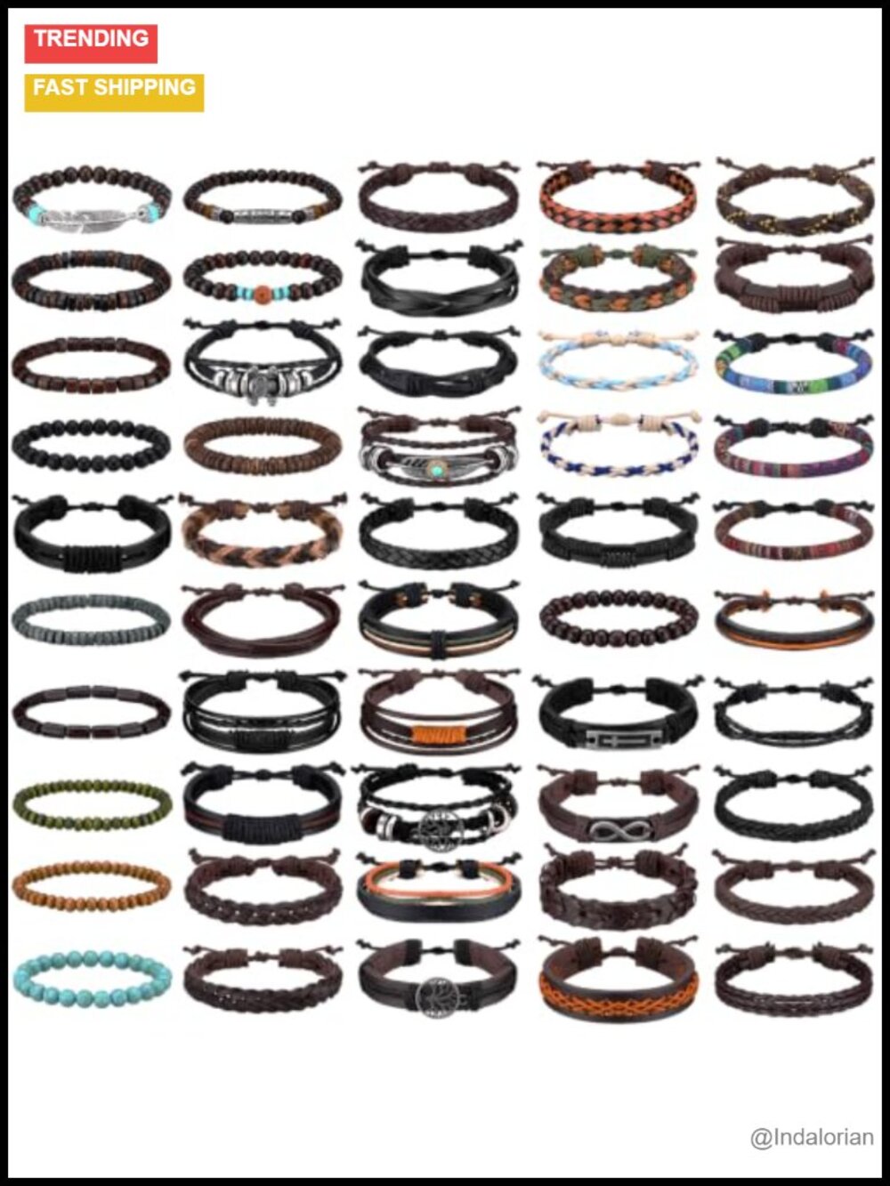 Braided Leather Bracelets Set Wooden Bead Wrap Adjustable
